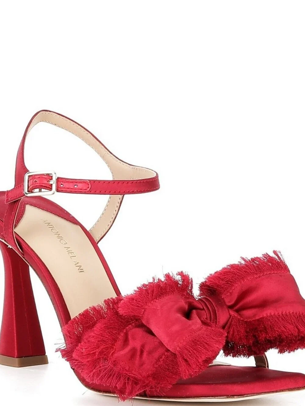 NWT Antonio Melani Zora Red Satin Frayed Bow Dress Sandals Size 8M